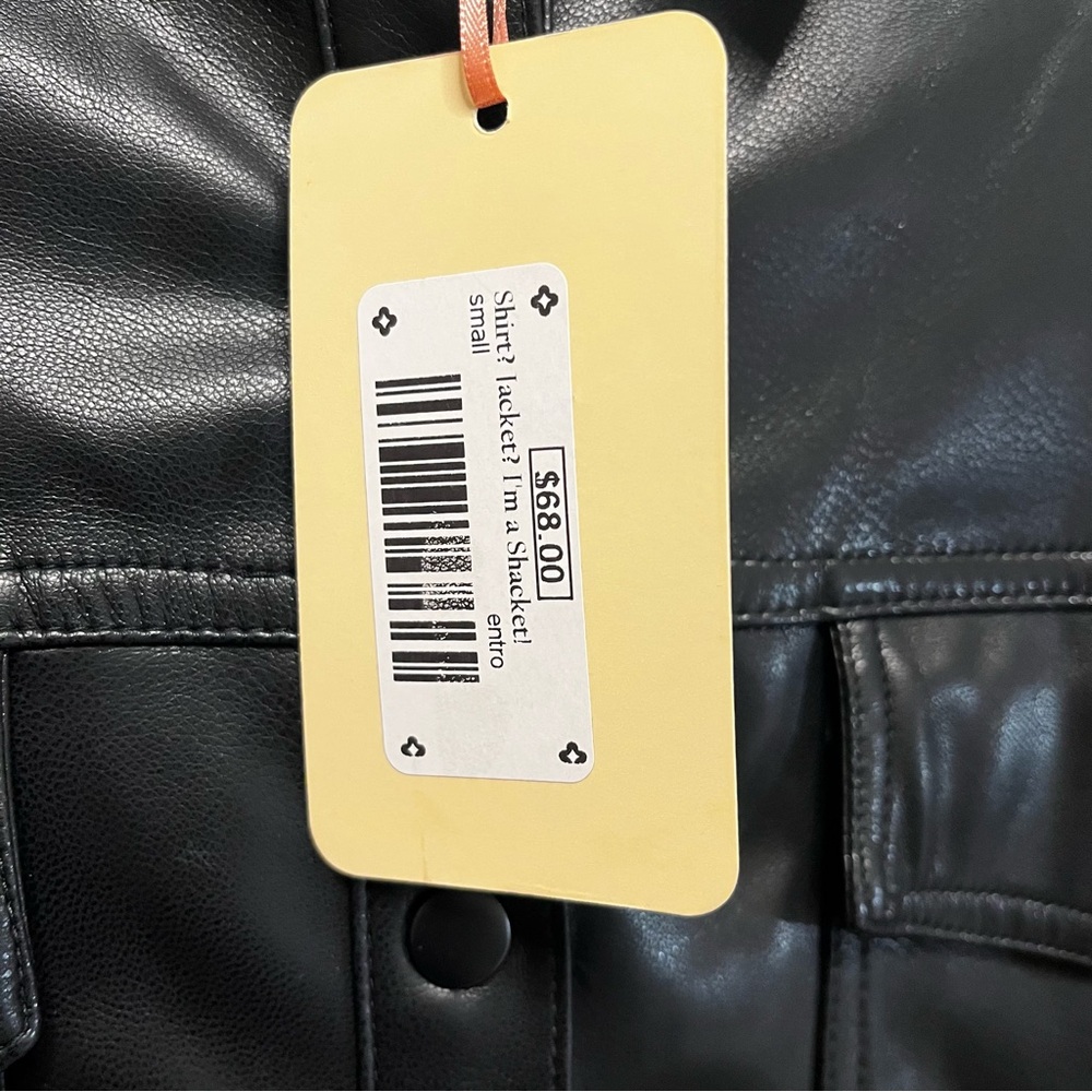 Anthropologie Entro Black Oversized Lightweight Faux leather Shirt Jacket Sz S - Picture 7 of 13